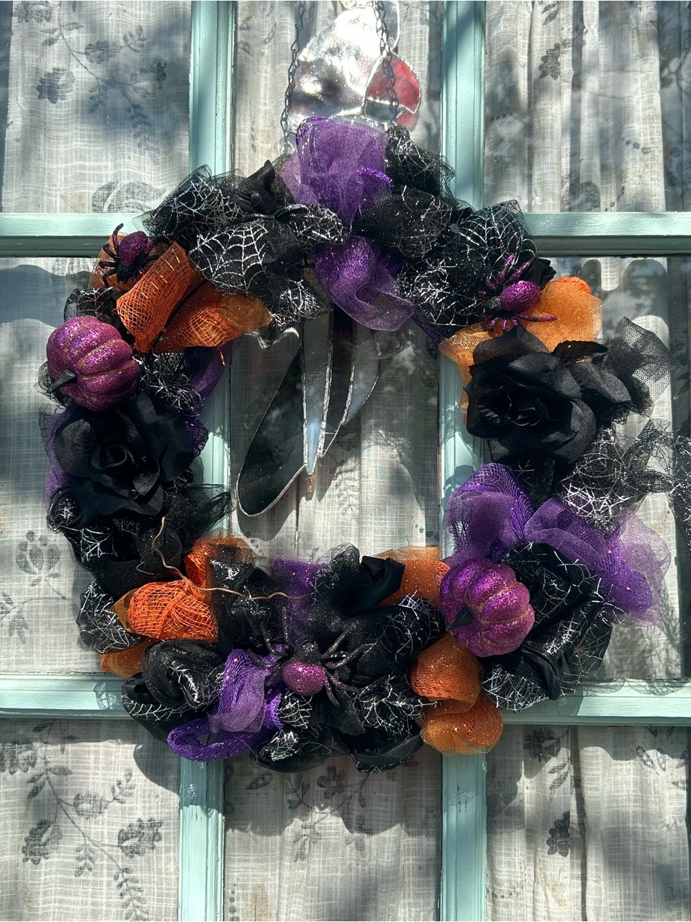 Halloween Decorative Wreath with Black, Purple & Orange Accents